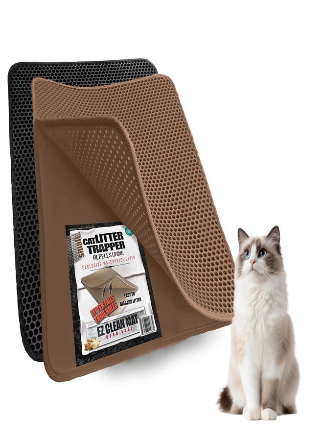 iPrimio Small Cat Litter Trapper by iPrimio - Litter Mat, EZ Clean Cat Mat, Litter Box Mat Water Proof Layer and Puppy Pad Option. Patented (23"x21" Brown) - Image 1